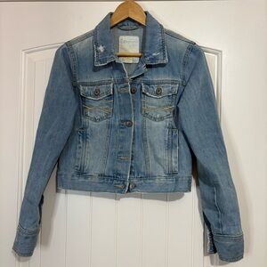 Fitted Distressed Denim Jacket‎ Cropped Mid-2000s Y2K Aeropostale Women Sz M